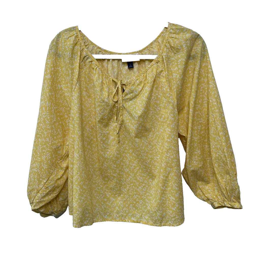 Universal Thread Blouse Yellow Floral Peasant Boho Cottage Long Sleeve Sz S NWT